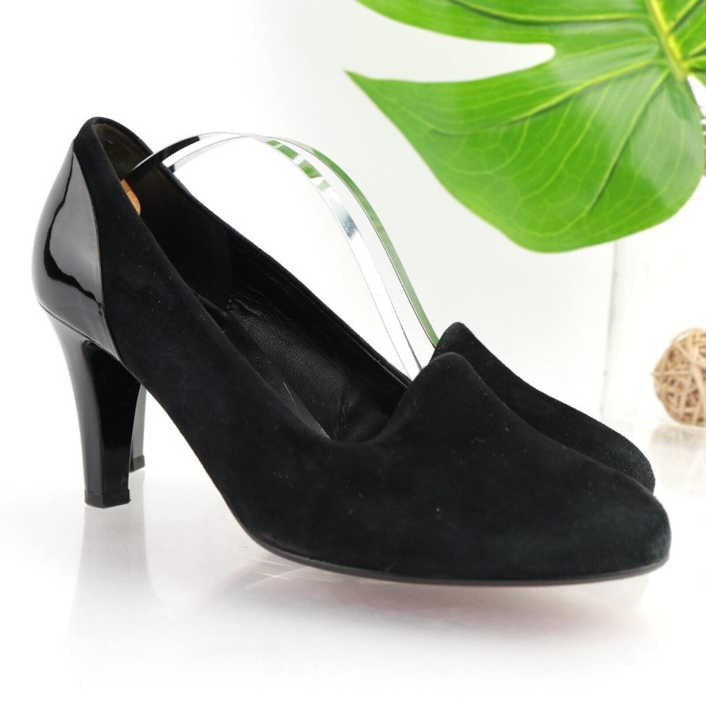 Gabor Women's Vision Pump Size 7.5 Mid Heel‎ Black Suede Patent Slip On Shoe
